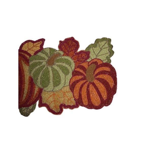 Pumpkin Beaded 36" x 13" Table Runner Brown Orange Fall Halloween Thanksgiving - Picture 3 of 5